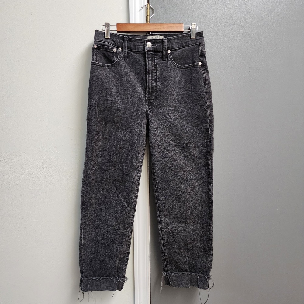 Madewell The Perfect Vintage Straight Jean Women 28 Black Raw Hem Stretch Denim